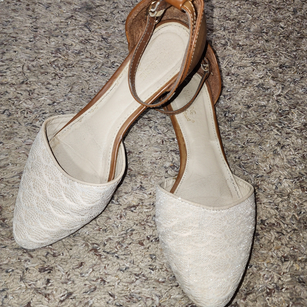 Madeline Stuart Cream and Tan Lace Heels